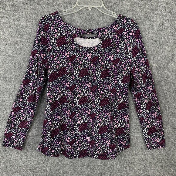 T By Talbots Floral Knit Top Women MP Boat Neckline Keyhole Back - Picture 6 of 10